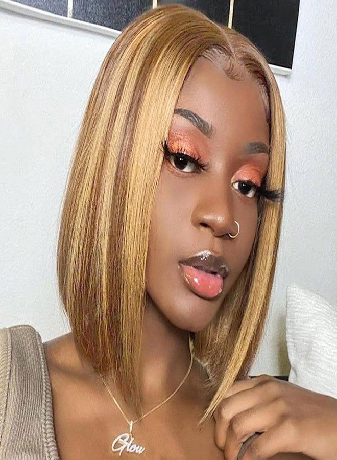 Ailwelia Wear and Go Glueless Bob Wig Human Hair 200% Density 5x5 HD Lace Closure Wigs For Black Women Glueless 5x5 Closure Wigs Human Hair Pre Plucked Bob Highlight Color 12 Inch - Image 1